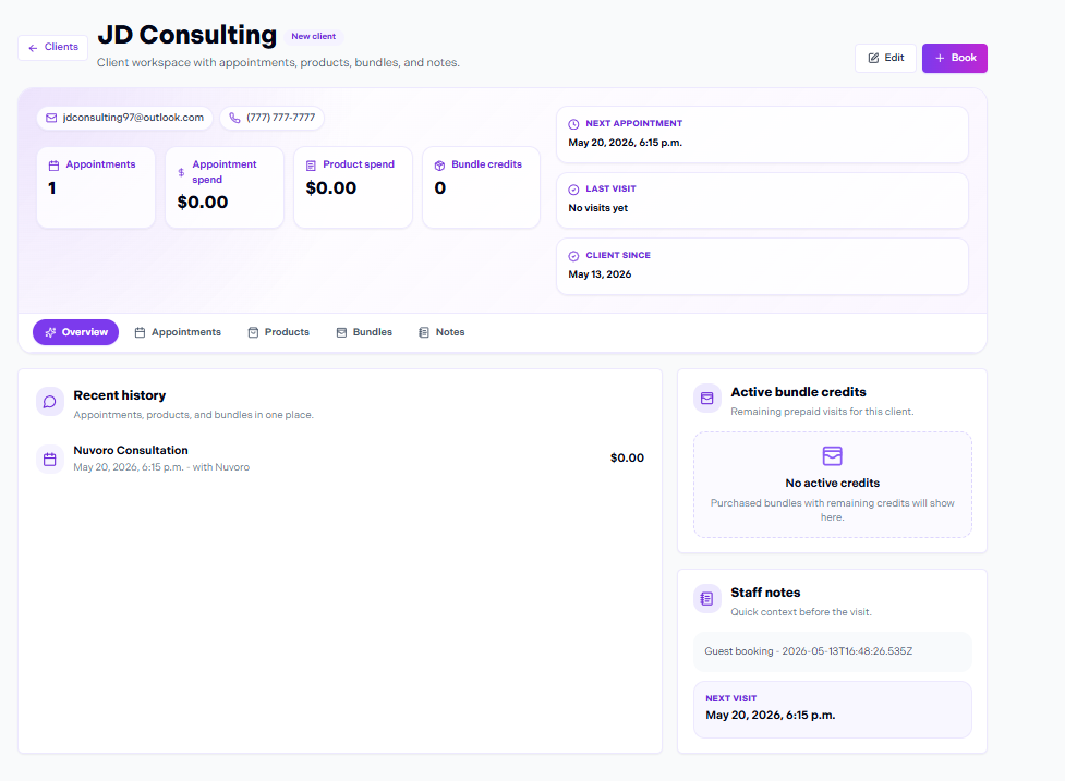 Individual client profile page